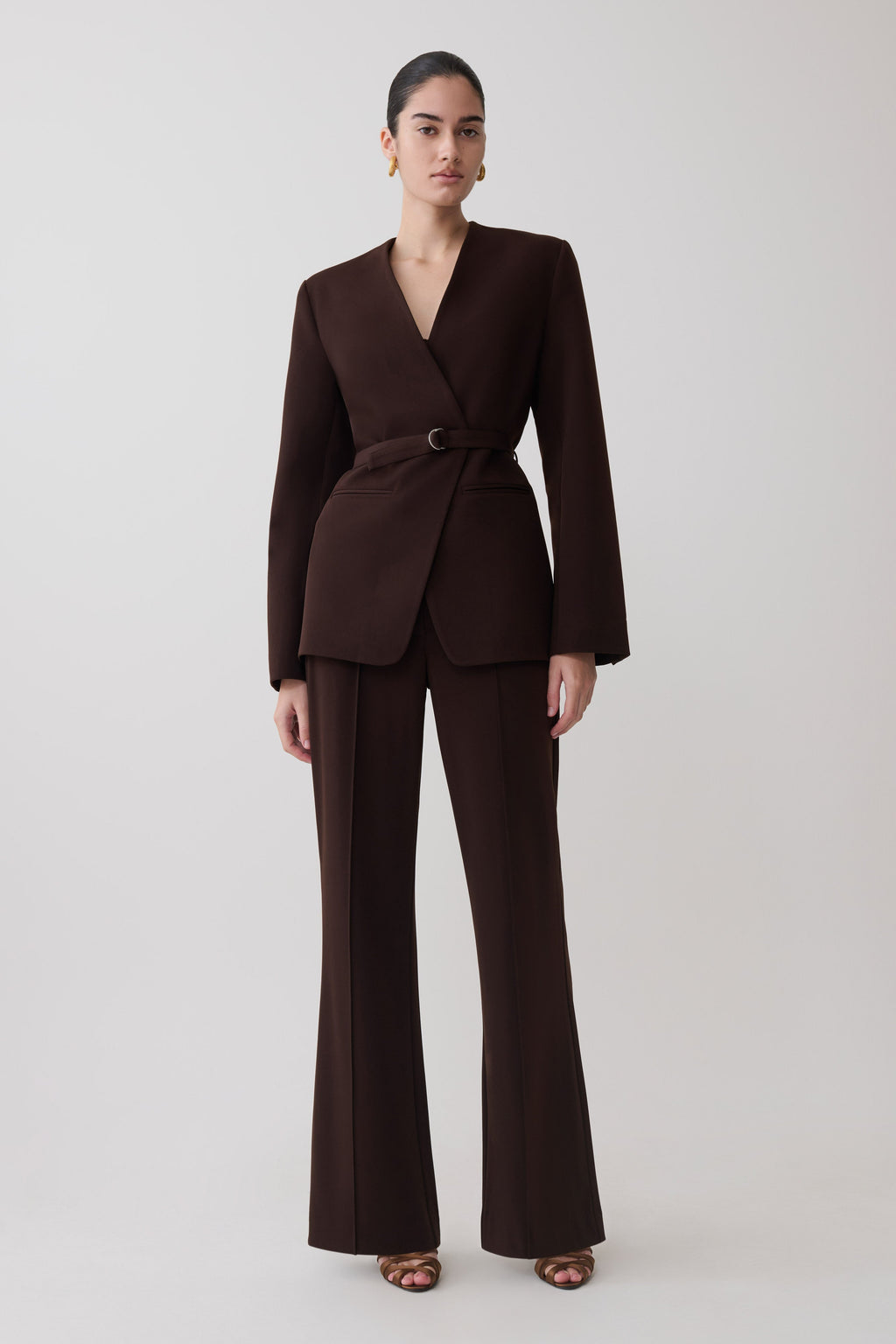 Darcie Fit And Flare Suiting Pants - Dark Chocolate