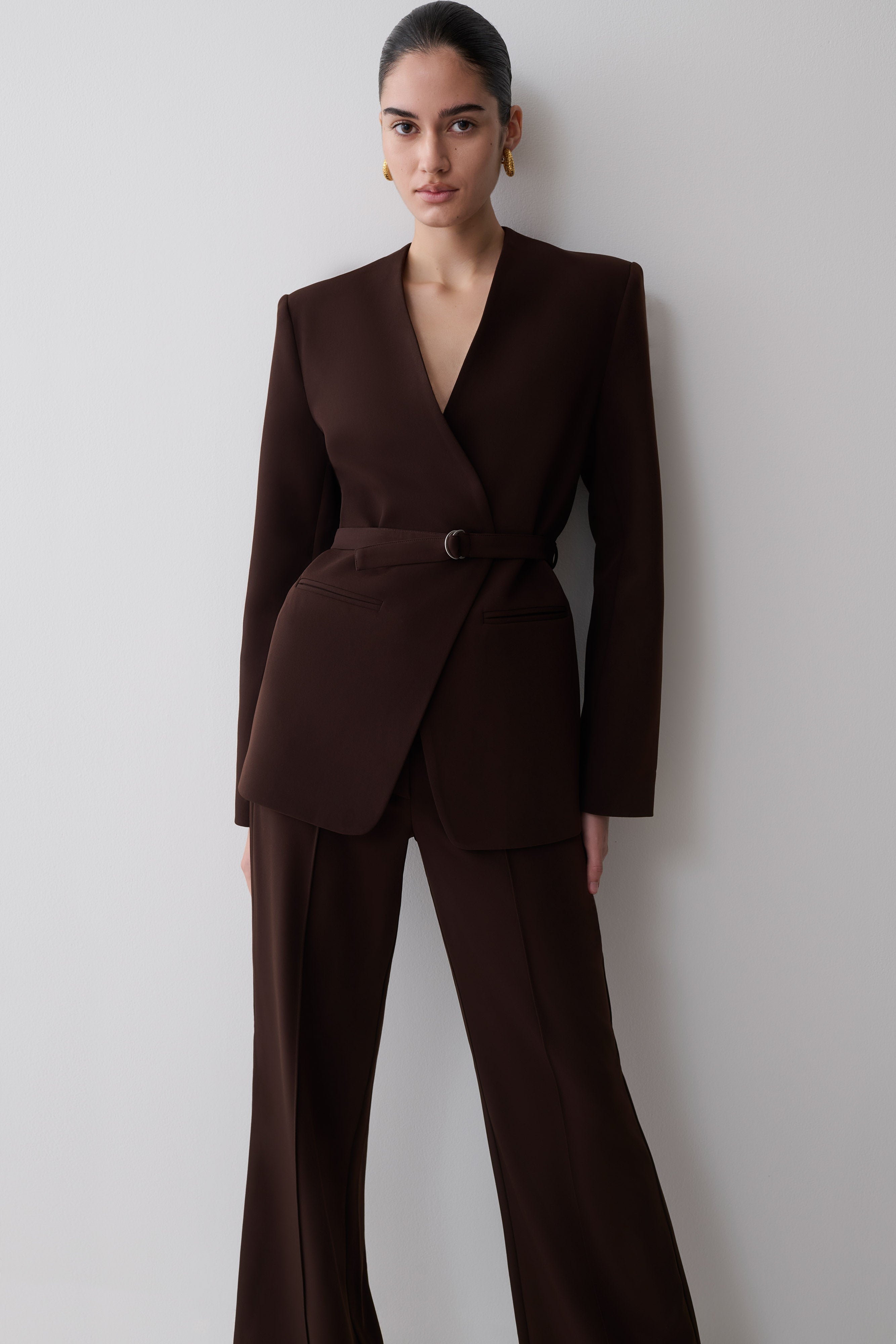 Darcie Drop Shoulder Suiting Blazer - Dark Chocolate