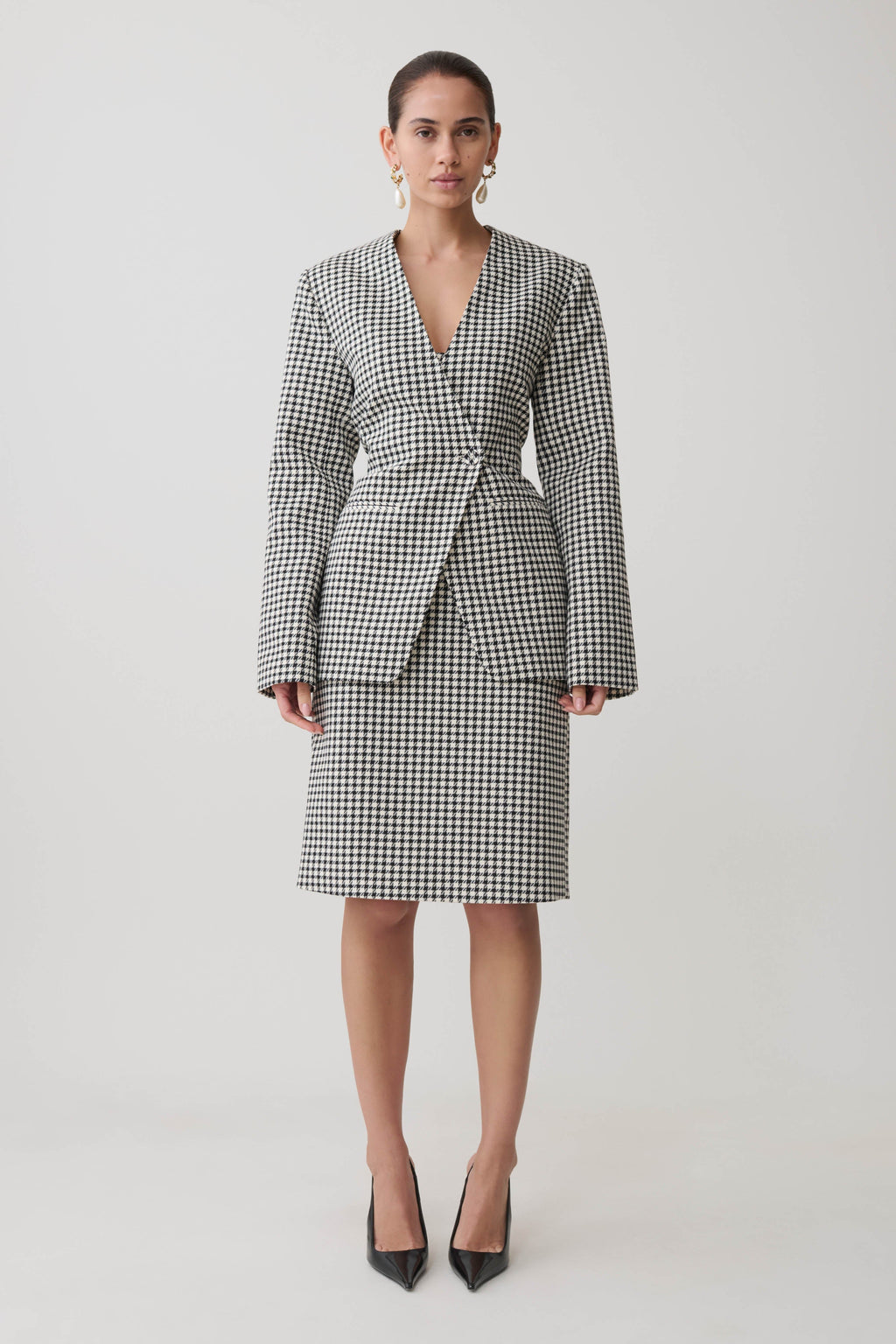 Amelie Tweed Midi Skirt - Houndstooth