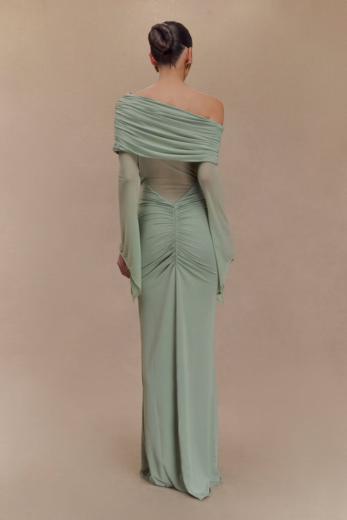 Kaitlin One Shoulder Slinky And Mesh Maxi Dress - Basil