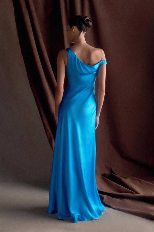 Jacinta One Shoulder Maxi Dress - Cyan Blue