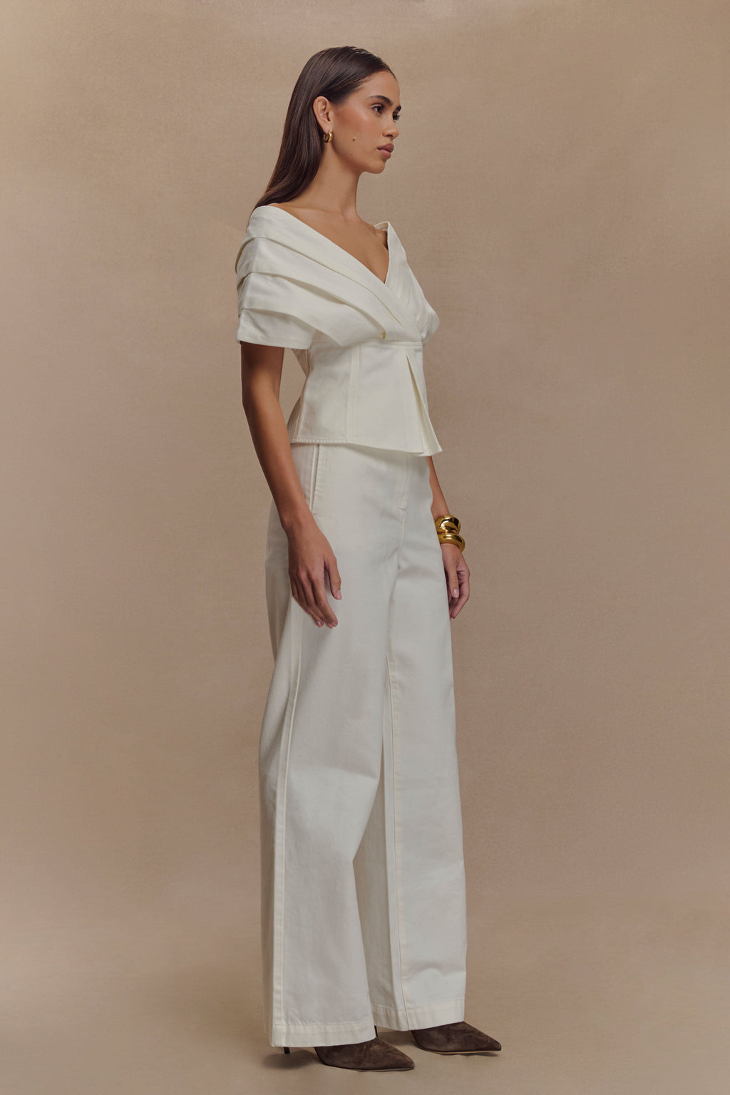 Rayne Off Shoulder Denim Top - White