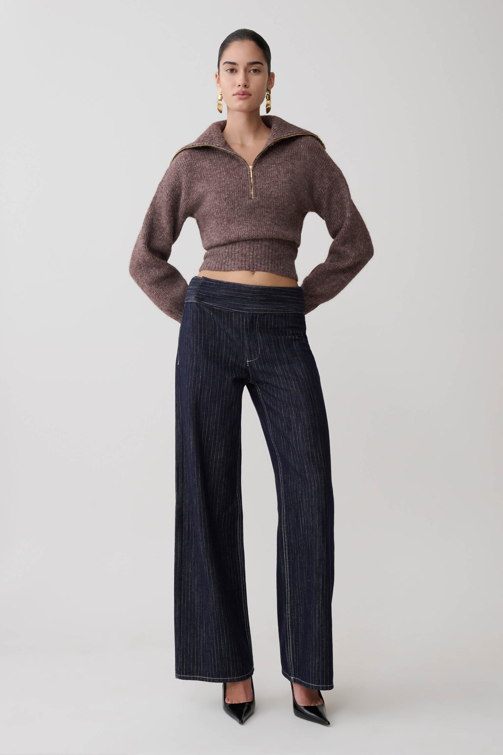 Skylaine Zip Knit Jumper - Brown Marle