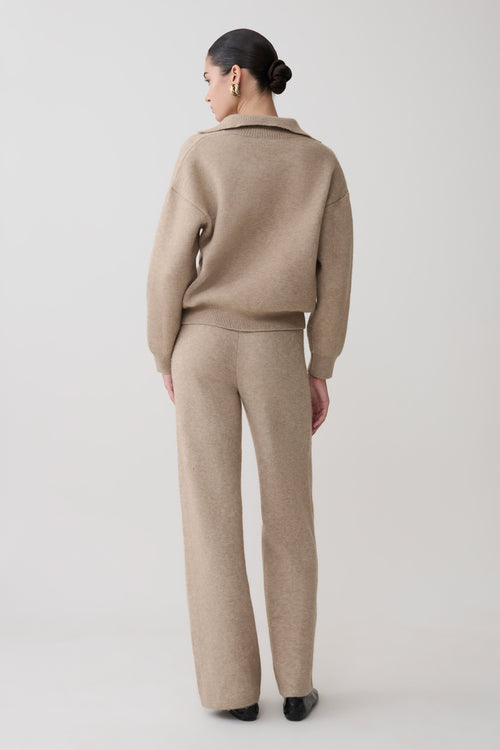 Evan Knit Wide Leg Pants - Beige Marle
