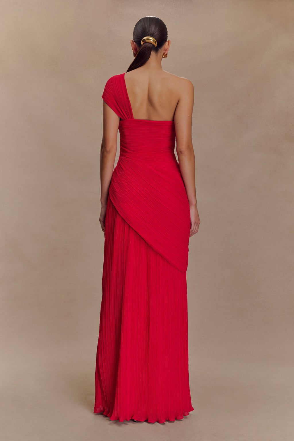 Tamara Shirred Chiffon Midi Dress - Red