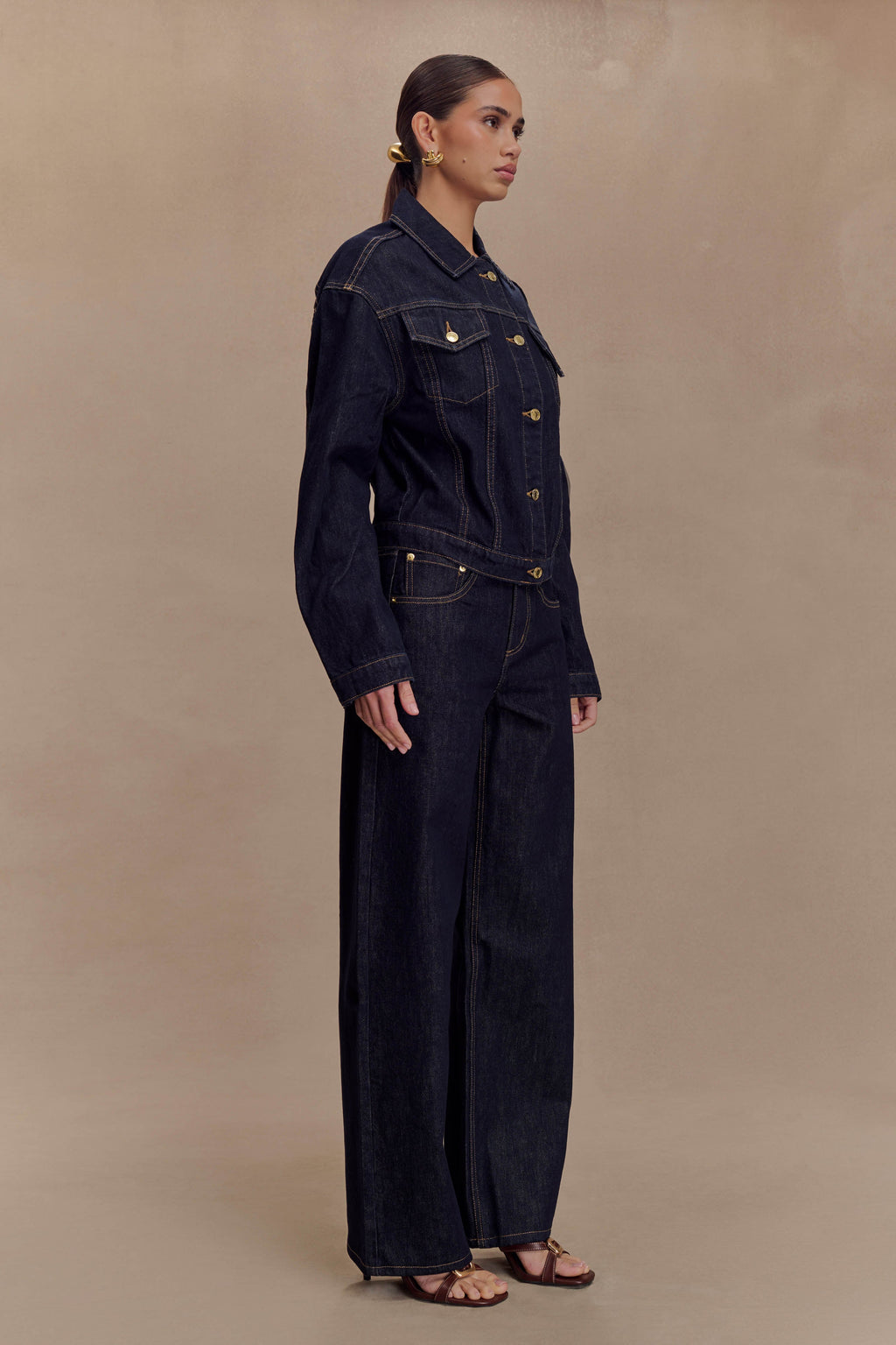 Kirra Cinched Denim Jacket - Washed Indigo Blue
