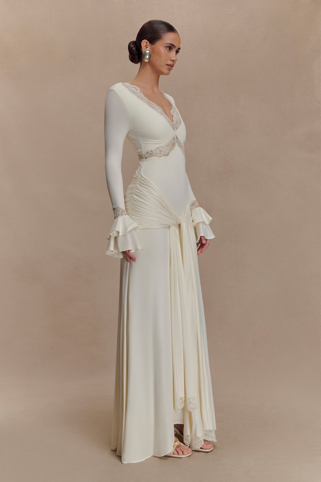 Electra Slinky Lace Maxi Dress - Ivory