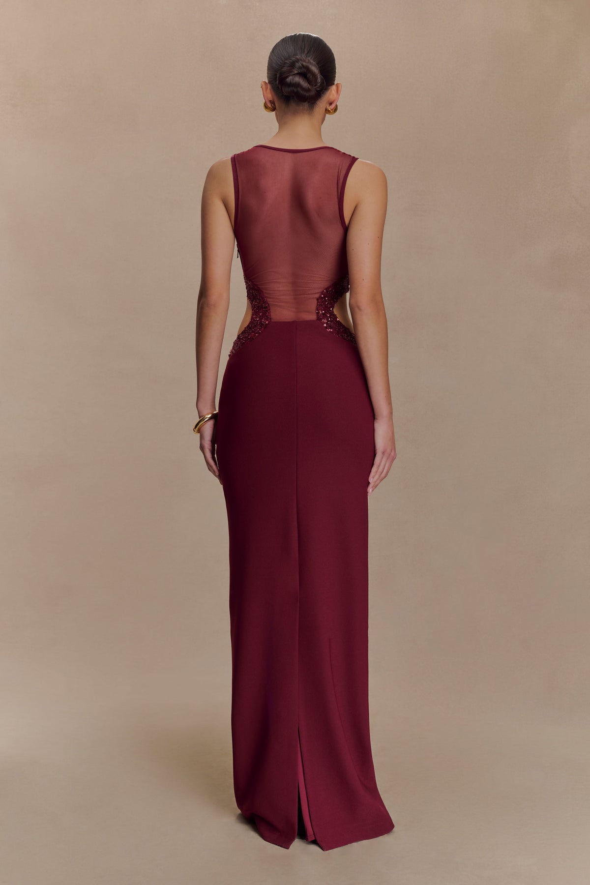 Angelique Beaded Crepe Maxi Dress - Wine