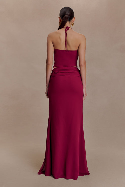 Celina Chiffon Overlay Maxi Skirt - Cherry Red