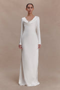 Eliza Long Sleeve Cowl Lace And Satin Maxi Dress - Ivory