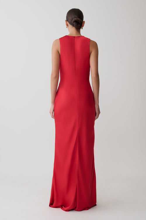 Esme Plunge Satin Maxi Dress - Red