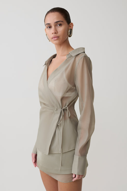 Frankie Organza Cross Over Shirt - Smoke