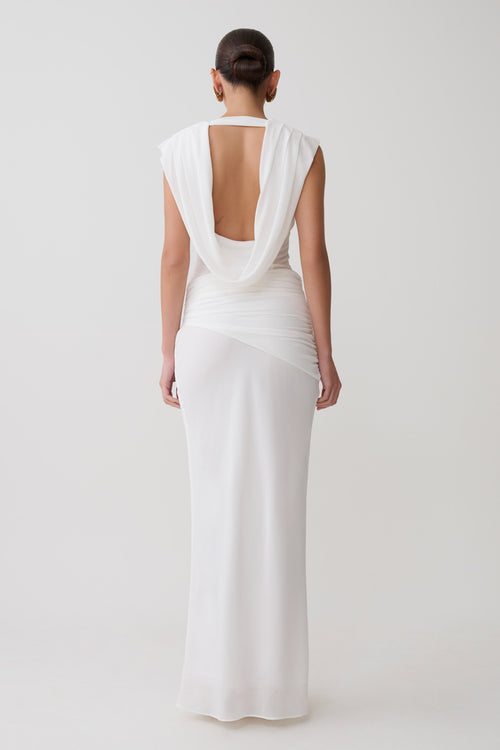 Giulia Chiffon Draped Maxi Dress - White