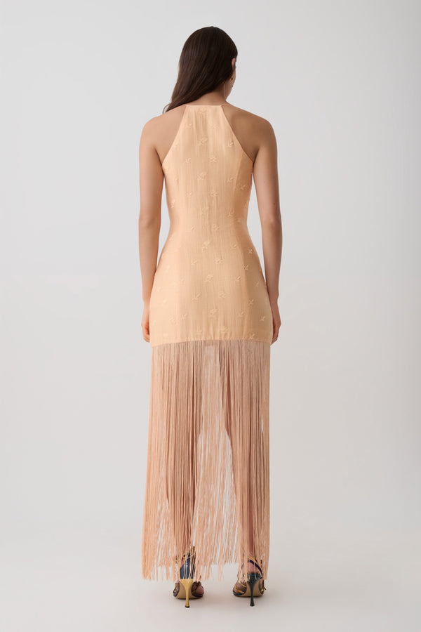 Abigail V Neck Fringe Maxi Dress - Orange