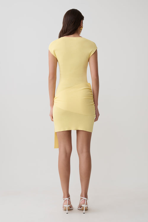 Freida Knit Mini Dress With Sash - Lemon