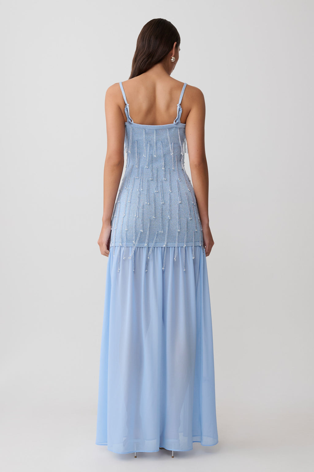 Belinda Beaded Knit & Chiffon Maxi Dress - Light Blue