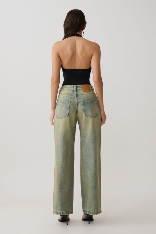 Joey Mid Rise Wide Leg Jeans - Green Wash