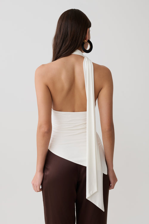 Jemma One Shoulder Tie Top - White