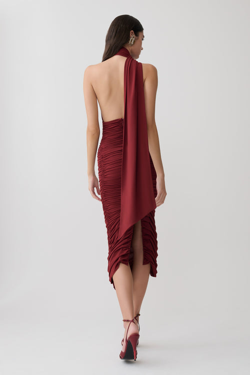 Giannie Draped Midi Dress - Merlot