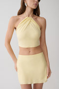 Juliana Cupro Halter Sleeveless Top - Butter