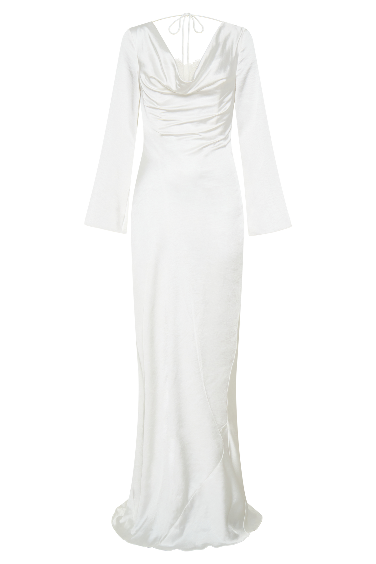 Eliza Long Sleeve Cowl Lace And Satin Maxi Dress - Ivory