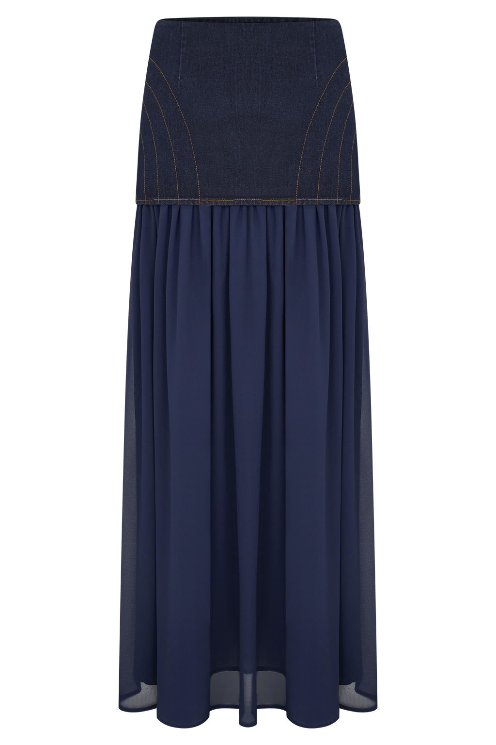 Tully Chiffon Denim Maxi Skirt - Indigo Blue